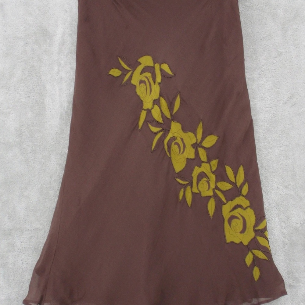 Vintage Richard Malcolm Skirt 6 Silk Rose Applique Chiffon Overlay 90s Brown Zip
